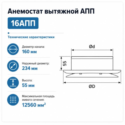 Анемостат вытяжной 16 АПП