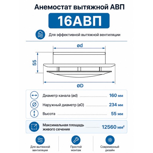 Анемостат вытяжной 16 АВП