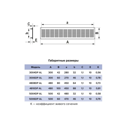 Решетка вентиляционная DP AL переточная 300x60 алюминий Matt black ERA
