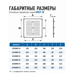 Решетка вентиляционная МЕР-В регулируемая 180х250 окраш.сталь серый ERA