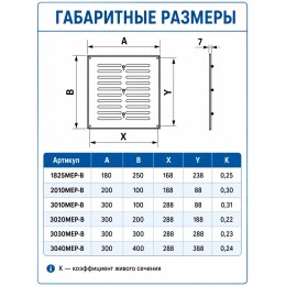 Решетка вентиляционная МЕР-В регулируемая 200х100 окраш.сталь белый ERA
