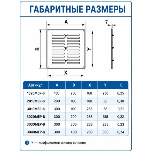 Решетка вентиляционная МЕР-В регулируемая 200х100 окраш.сталь белый ERA
