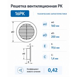 16РК Решетка вентиляционная РК фланец D160 D196 пластик ERA