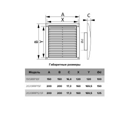 1515RRP10F  Решетка вентиляционная RRPF фланец D100 разъемная регулируемая 150x150 пластик ERA