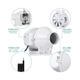 Канальный вентилятор Hon&Guan HF-75S влагостойкий корпус из ABS пластика