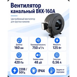 ВКK-160A Вентилятор канальный с кронштейном (750 м3)