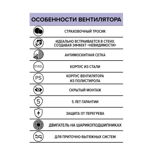 Вентилятор встраиваемый SYMPHONY D100 осевой сетка двигатель BB ERA
