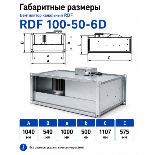 Вентилятор канальный RDF 1000х500 центробежный 380В 6полюс ERA PRO