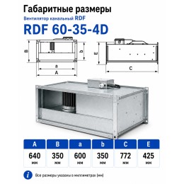 Вентилятор канальный RDF 600х350 центробежный 380В 4полюс ERA PRO