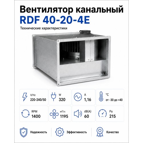 Вентилятор канальный RDF 400х200 центробежный 220В 4полюс ERA PRO