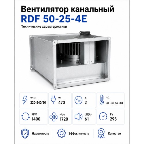 Вентилятор канальный RDF 500х250 центробежный 220В 4полюс ERA PRO