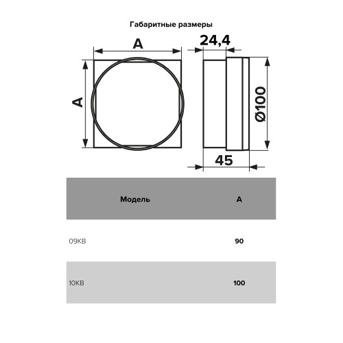 Переходник КВ D100 90х90 пластик ERA