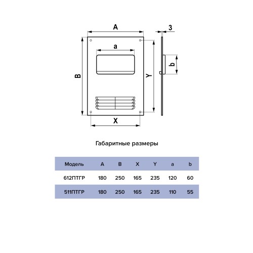 Пл. торцевая ПТГР фланец 60х120 горизонтальная решетка 180х250 пластик ERA