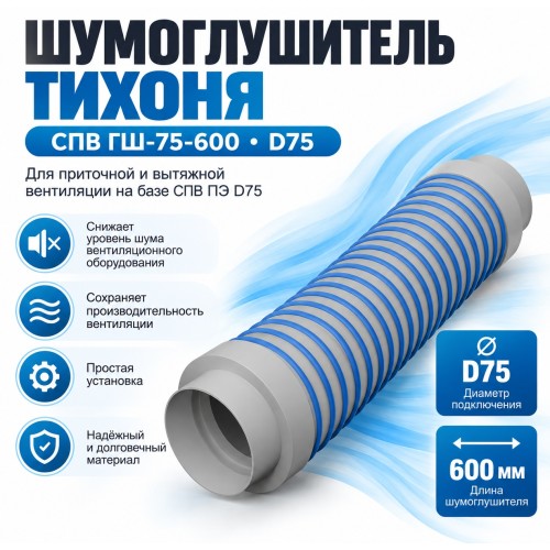 Шумоглушитель гибкий ТИХОНЯ СПВ ГШ-75-600 для СПВ ПЭ D75, L-0,6м