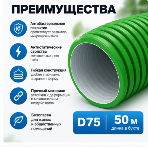 Канал круглый антибактериальный и антистатический 75 мм х 50 м ZernFast RK 75/50 01