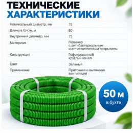 Канал круглый антибактериальный и антистатический 75 мм х 50 м ZernFast RK 75/50 01