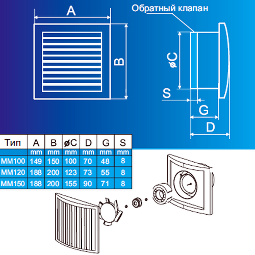 Вентилятор накладной MMotors JSC МM-120 Белый Квадрат