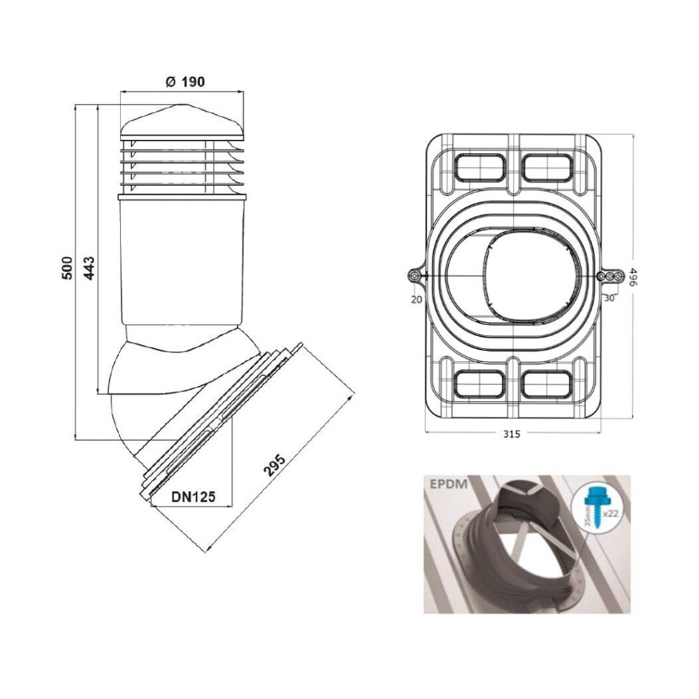 125/110 h500 изолированный коричневый К92-2 с проходным элементом для низкопрофильной металлической кровли