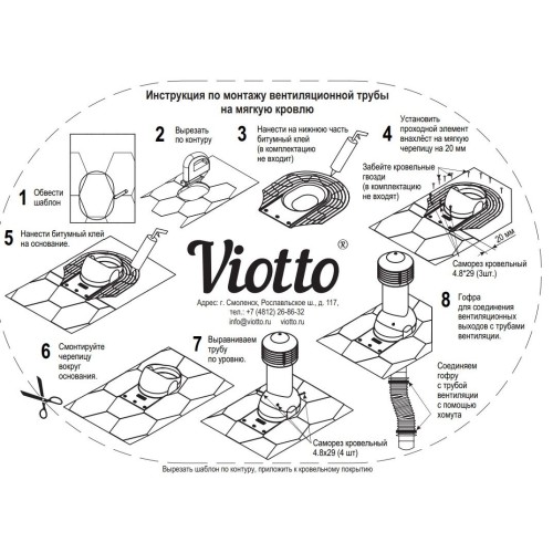 Труба вентиляционная для мягкой кровли при монтаже d110мм, h-550мм не утепленная, шоколад