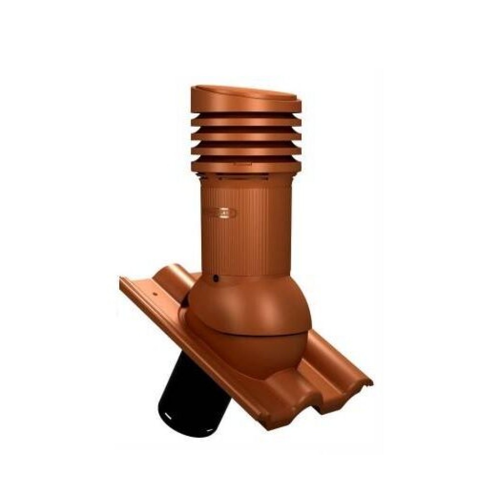 Е-33-7 Вентвыход терракотовый неизолированный D125/110 Н 447 мм для кровли из цементно-песчаной и керамической черепицы с переходником