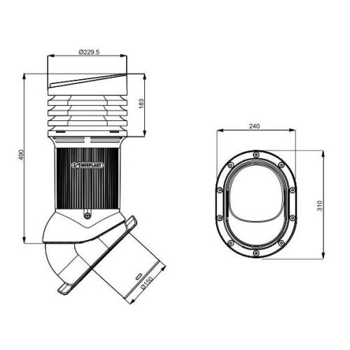 Е-30-4 Вентвыход красный D150 H-490 изолированный для кровли из металлочерепицы