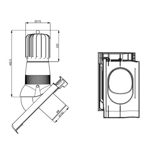 T05-AL-L-3 Вентвыход роторный графитовый неизолированный D150 Н 492,5 мм с проходным элементом для цементно-песчаной и керамической черепицы