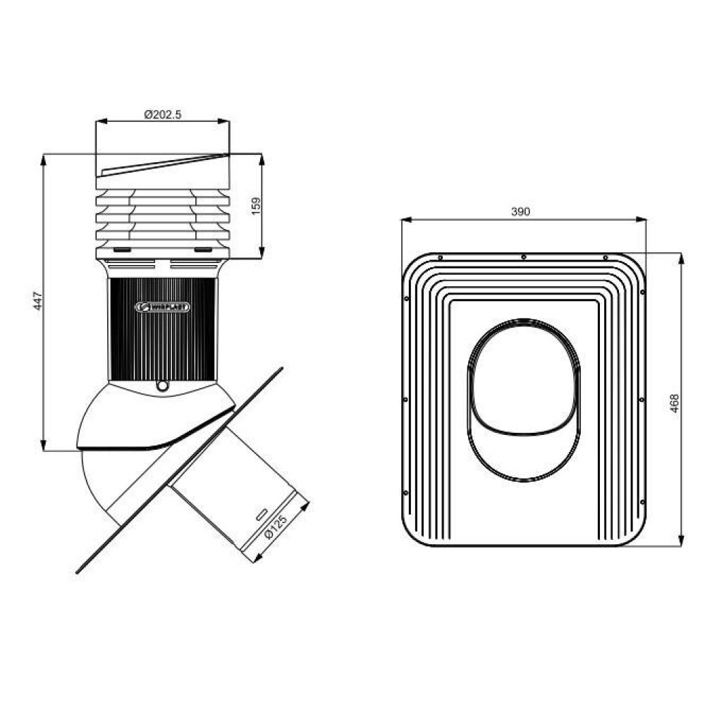 Е-02-6 Вентвыход черный D 125/110 H-447 изолированный для гибкой битумной кровли (при монтаже) с переходником
