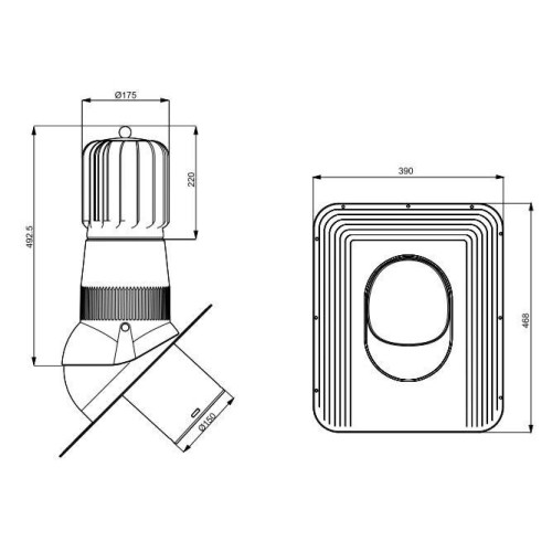 T02-AL-L-8 Вентвыход роторный антрацит неизолированный D150 Н 492,5 мм гибкой битумной черепицы (готовой) и фальцевой кровли