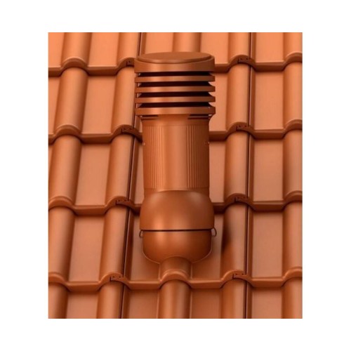 Е-38-2 Вентвыход коричневый изолированный D150 Н 490 мм для кровли из цементно-песчаной и керамической черепицы с переходником