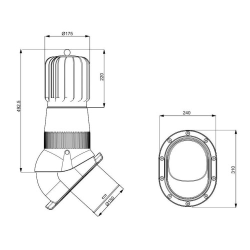 T04-AL-L-2 Вентвыход роторный коричневый неизолированный D150 Н 492,5 мм с проходным элементом для кровли из металлочерепицы