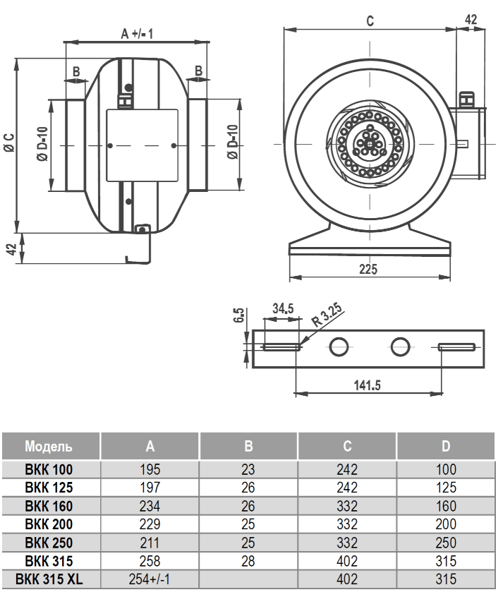 Круглый канальный вентилятор ВКК-250 (1210 m³/h)