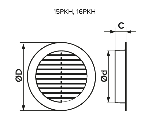 РКН терр, Решетка наружная вентиляционная круглая D130 с фланцем D100, ASA, терракотовая